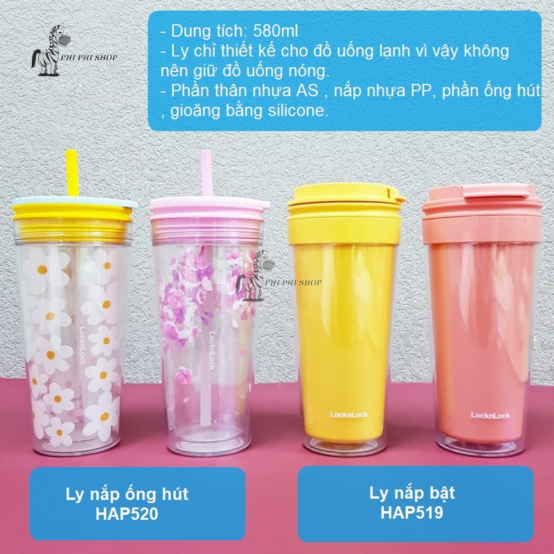 Ly nhựa 2 lớp Lock&Lock Bucket Cold Cup dung tích 580ml HAP519 HAP520
