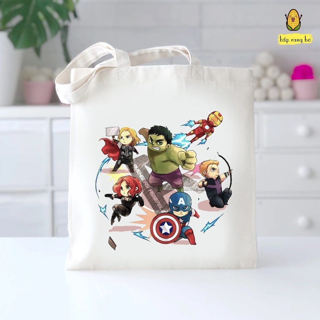 TÚI VẢI TRÒN SIÊU ANH HÙNG AVENGERS MARVEL VẢI DỆT CANVAS CÓ TÚI CON