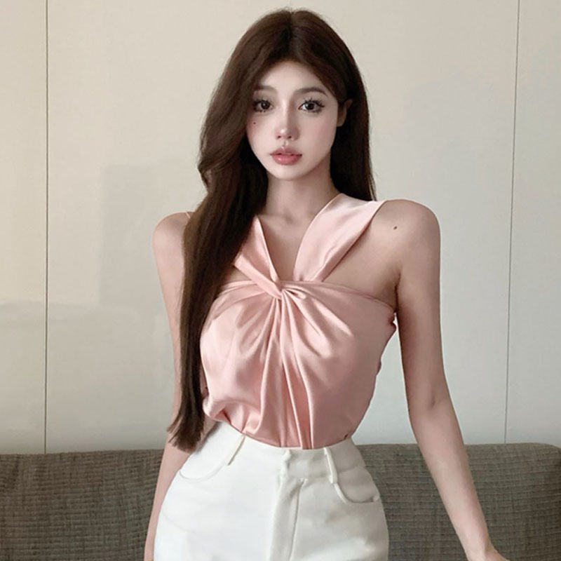 Áo Hai Dây Sát Nách Vải Satin Thời Trang Hàn Quốc Cho Nữ