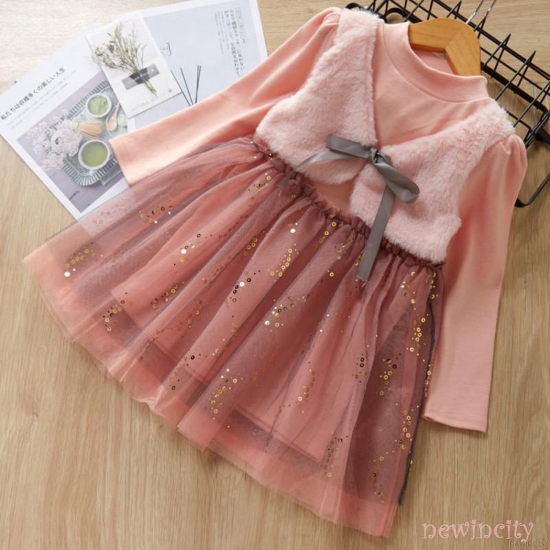 Đầm công chúa dài tay giả hai lớp phối voan thời trang dễ thương cho bé gái