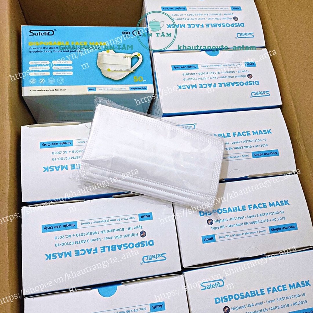 Hộp 50 Cái Khẩu Trang SAFEFIT 4 Lớp, Quai Vải Bản To Siêu Mềm, Kháng Khuẩn Vượt Trội, Không Mùi, Không Xù Lông