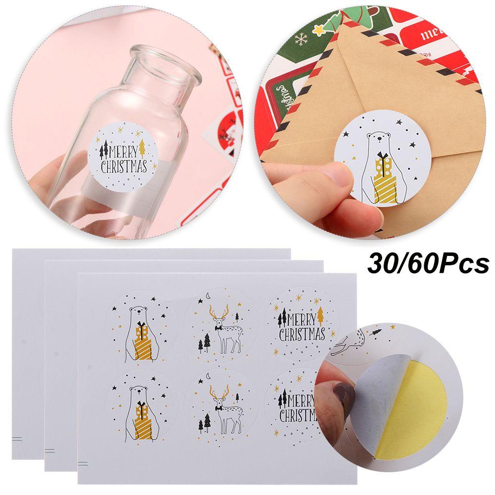 Bộ 30 / 60 Sticker Giấy Dán Trang Trí Hộp Bánh Kẹo Giáng Sinh
