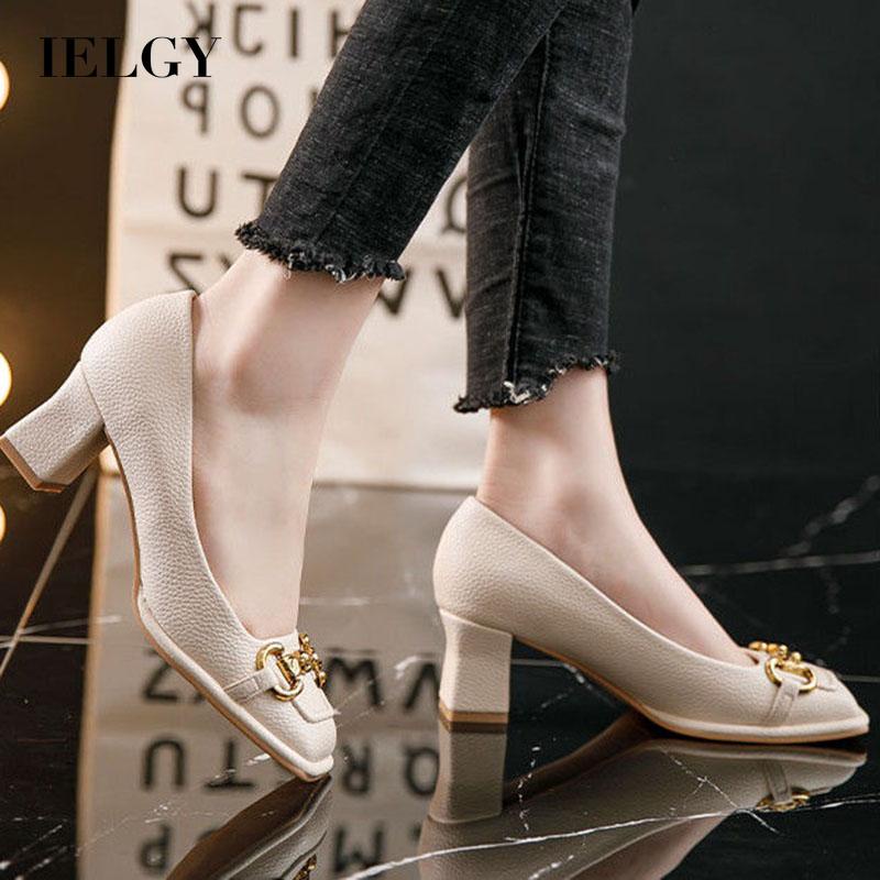 Giày cao gót IELGY mũi vuông phong cách retro phương Tây cho nữ