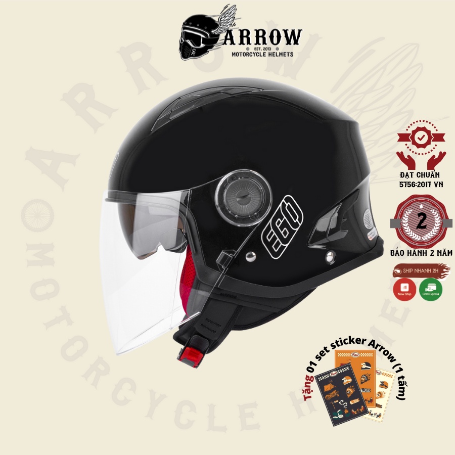Mũ bảo hiểm 3/4 kính âm, 2 kính Ego E-41 đi phượt giá rẻ mẫu mới 2022 Arrow