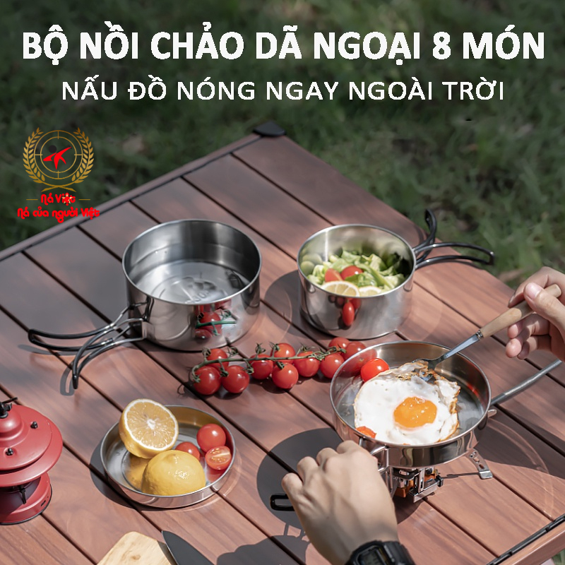 Bộ nồi chảo cốc hiệu CAMEL 8 món, dễ dàng mang đi du lịch cắm trại gọn nhẹ xuất nhật,  [DCP2]