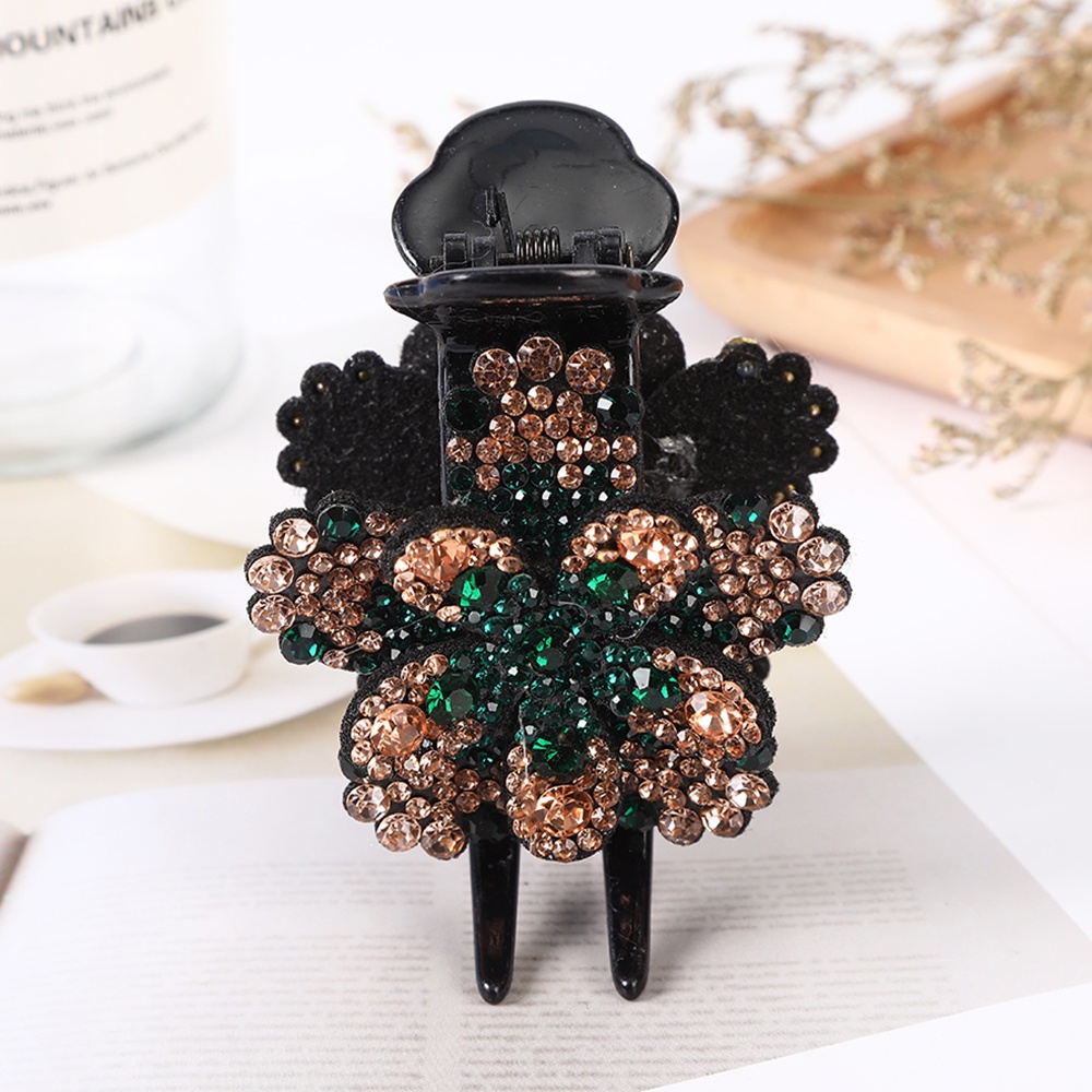 Haimeikang Kẹp tóc kiểu cổ điển đôi hoa Rhinestone Kẹp tóc đuôi ngựa