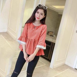 Áo peplum vải kate phối ren