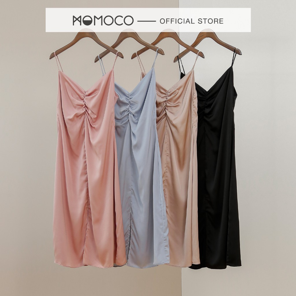 Váy Maxi Hai Dây MOMOCO Nhún Ngực Xẻ Tà Nhiều Màu Chất Liệu Lụa Mềm Mịn M2767