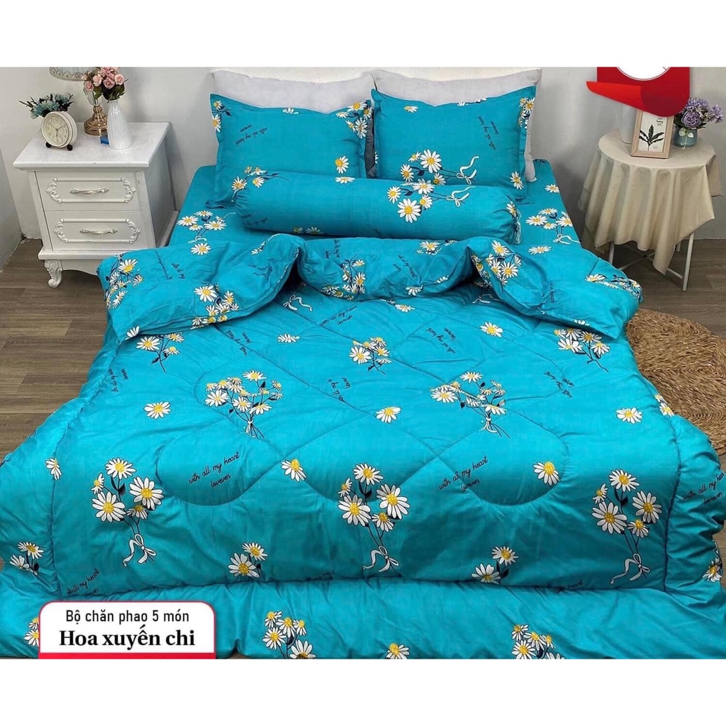 Bộ 5 món chăn phao Cotton Poly, Set 5 món chăn phao Cotton Poly miễn phí bo chun ga giường