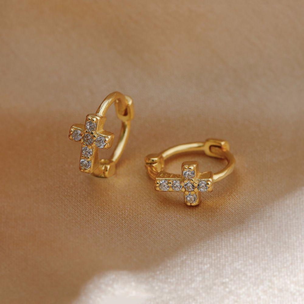 Khuyên Tai Vòng Tròn Chữ Thập Bằng Đồng Đơn Giản Tinh Tế Cho Nữ MXGOODS