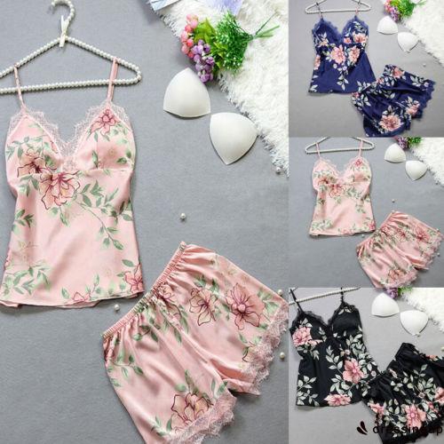 Bộ đồ ngủ hai dây chất liệu satin xinh xắn nhiều màu lựa chọn cho nàng