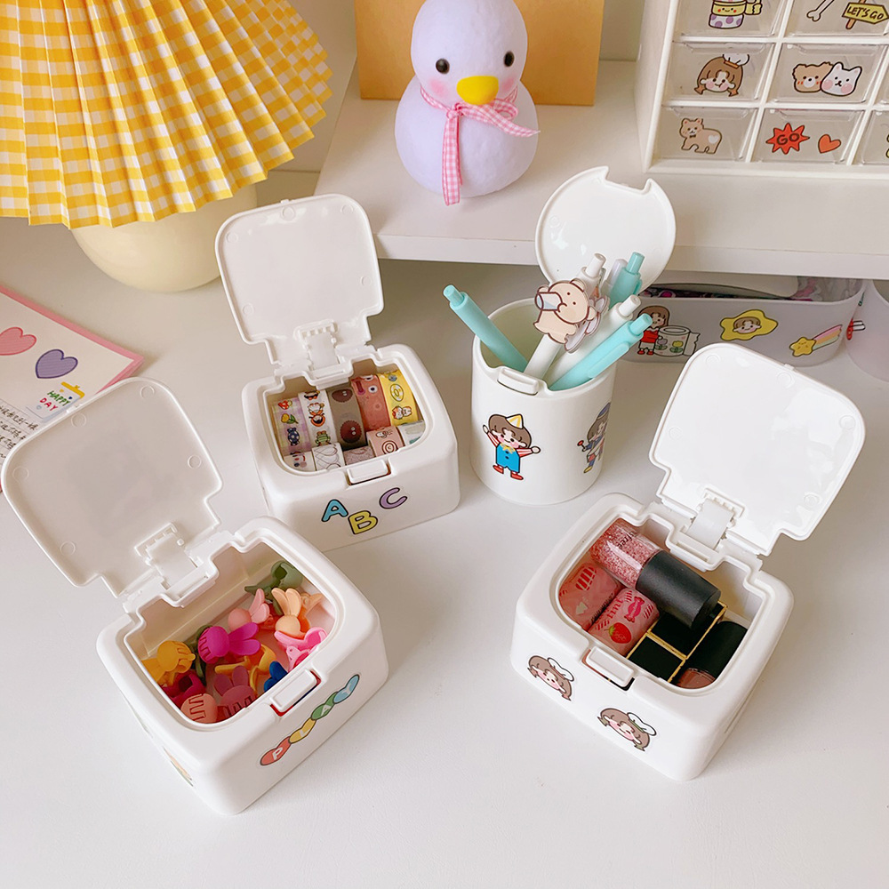 Hộp nhựa Mini đựng đồ dùng để bàn chống bụi có nắp đậy tiện dụng