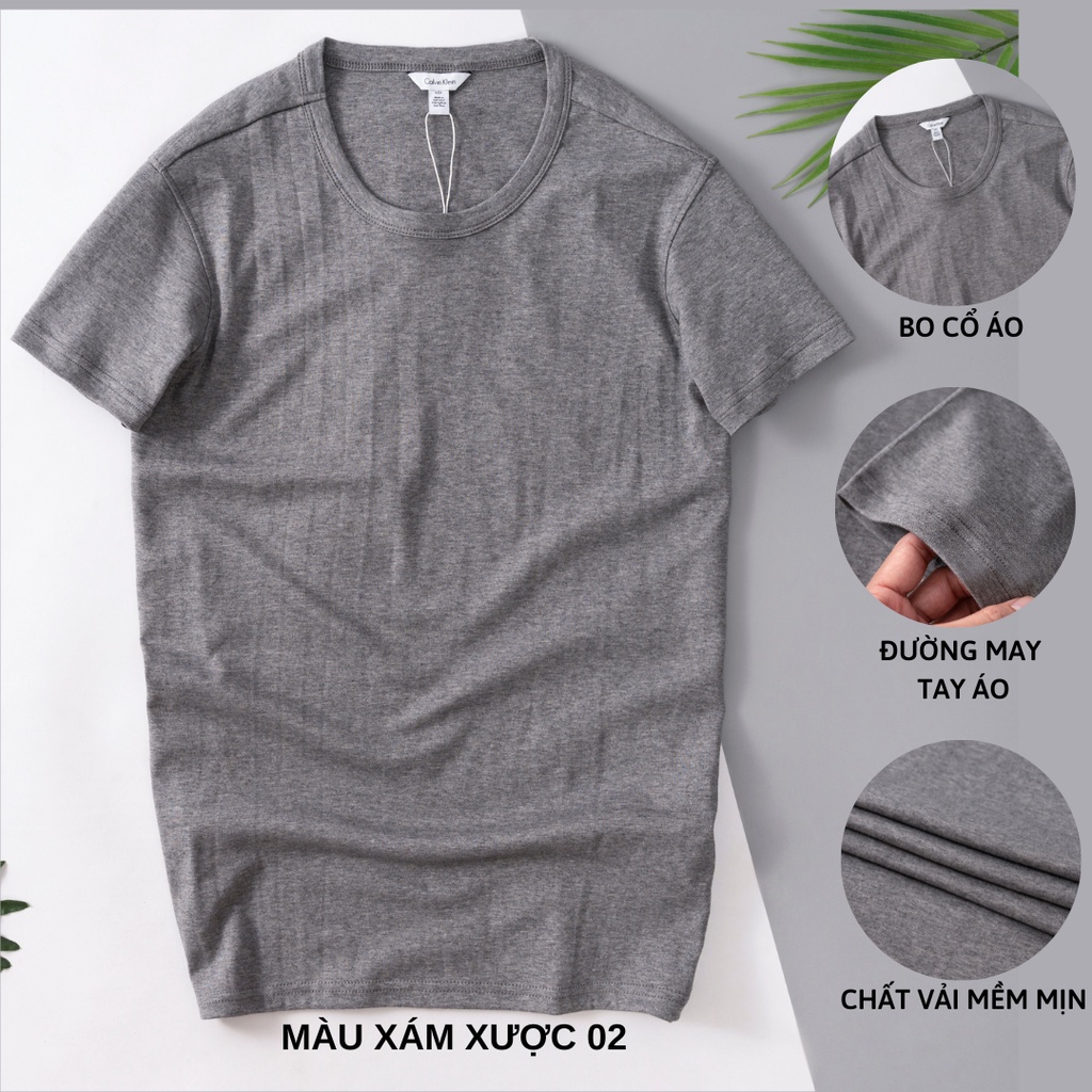 Áo thun nam  cổ tròn Cal.vin hàng xuất vải cotton liquid vân xược co giãn mềm mát dày dặn chống nhăn form slimfit nhẹ