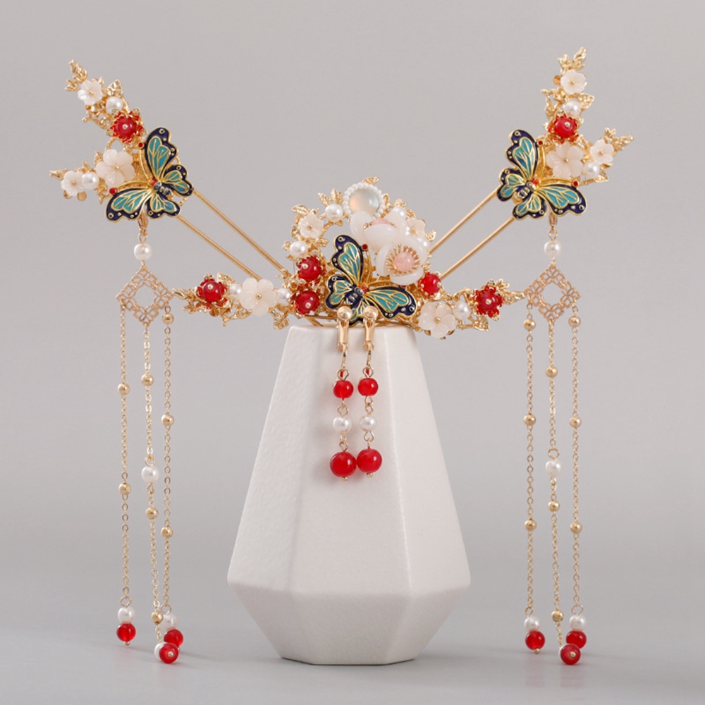 Bộ Trâm Cài Tóc Hình Bướm Đính Ngọc Trai Giả Xinh Xắn Cho Cô Dâu