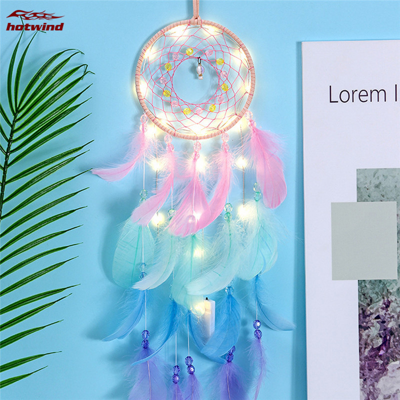 Dreamcatcher tích hợp đèn LED lung linh treo tường trang trí nội thất