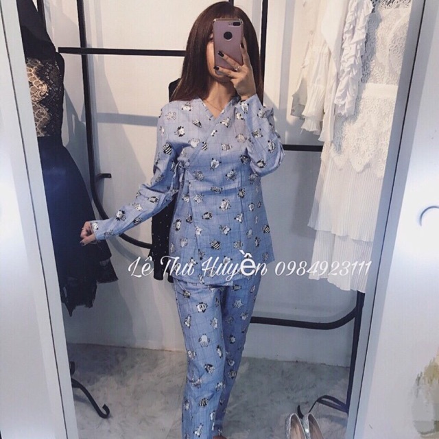 Yukata mẹ và bé cú xanh dương