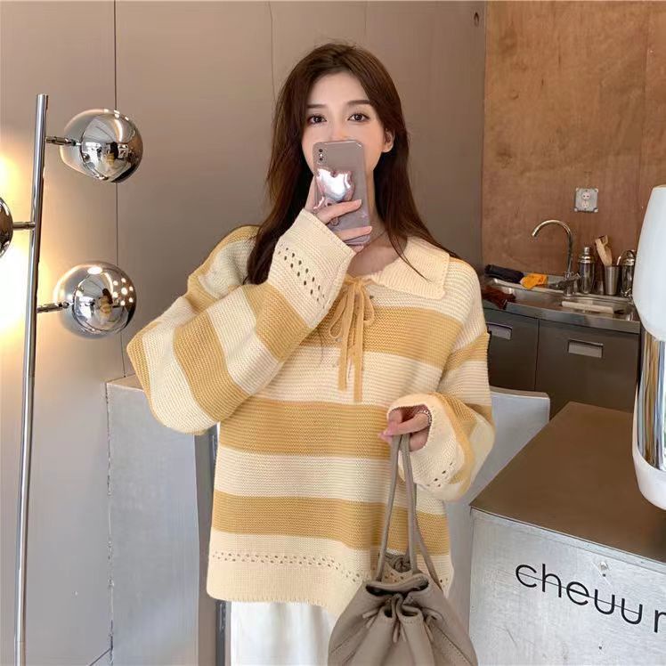 Áo Sơ Mi Dáng Rộng Cổ Polo Họa Tiết Kẻ Sọc Thiết Kế Mới Thời Trang Dành