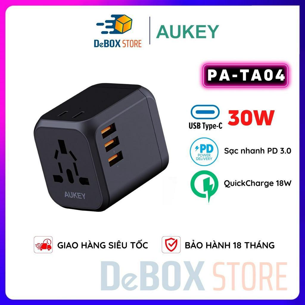 Bộ sạc đa năng nhiều cổng AUKEY PA-TA04 Power Delivery 30W Quick Charge 3.0 tương thích 150 quốc gia - Chính hãng