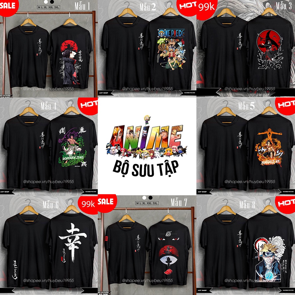 Bộ sưu tập áo thun anime, áo thun Onepiece Zoro Ace, áo thun Naruto Itachi thun cotton 4 chiều giá rẻ
