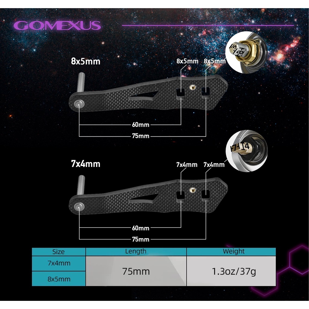 Tay quay máy câu cá Gomexus bằng carbon cho Daiwa Shimano Kastking Okuma Abu LC 8 x 5mm/ 7 x 4mm