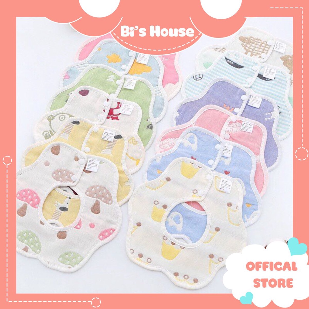 🌟 Yếm cho bé - yếm xoay 360 độ  6 lớp vải xô dày dặn đeo 2 mặt cho bé yêu ăn dặm KT 28x28cm🍀