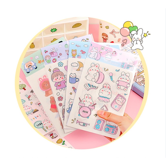 Set 4 miếng dán nhãn dán sticker trang trí đồ dùng chủ đề HAPPY DAY LILA SHAPPY066