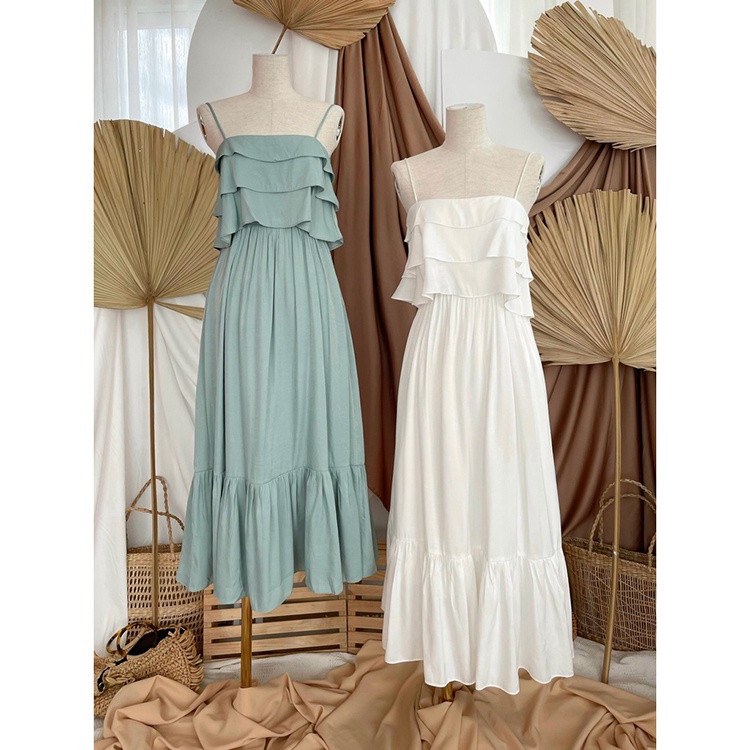 Đầm maxi 2 dây đuôi cá bèo ngực xếp tầng Váy đũi 2s đi biển trendy | BigBuy360 - bigbuy360.vn