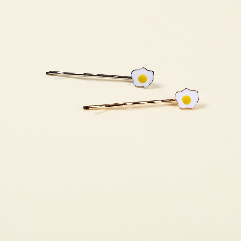 Set 2 Kẹp Tóc Hình Quả Trứng Màu Vàng Phong Cách Nhật Bản Dễ Thương Cho Nữ