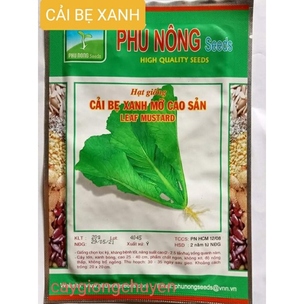 HẠT GIỐNG CẢI BẸ XANH MỠ CAO SẢN GÓI 20gram