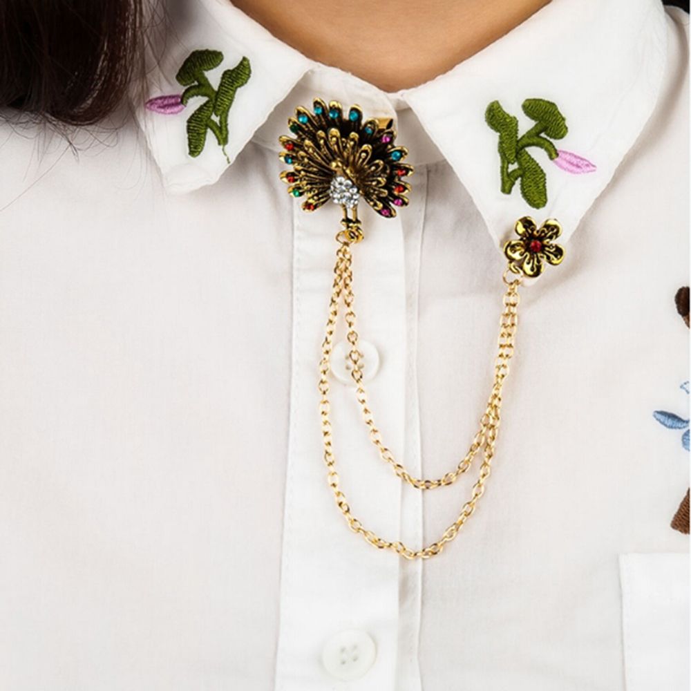 Ghim Cài Áo Hình Bông Hoa Phối Dây Xích Thời Trang Cho Nữ