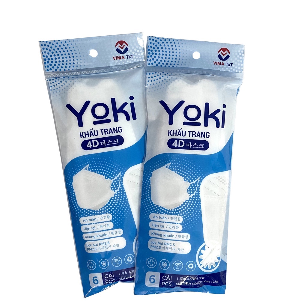 [Mã BMBAU50 giảm 10% đơn 99k] Túi 6 Cái Khẩu Trang 4D Yoki KF94 4 Lớp Kháng Khuẩn Chống Bụi Mịn PM2.5