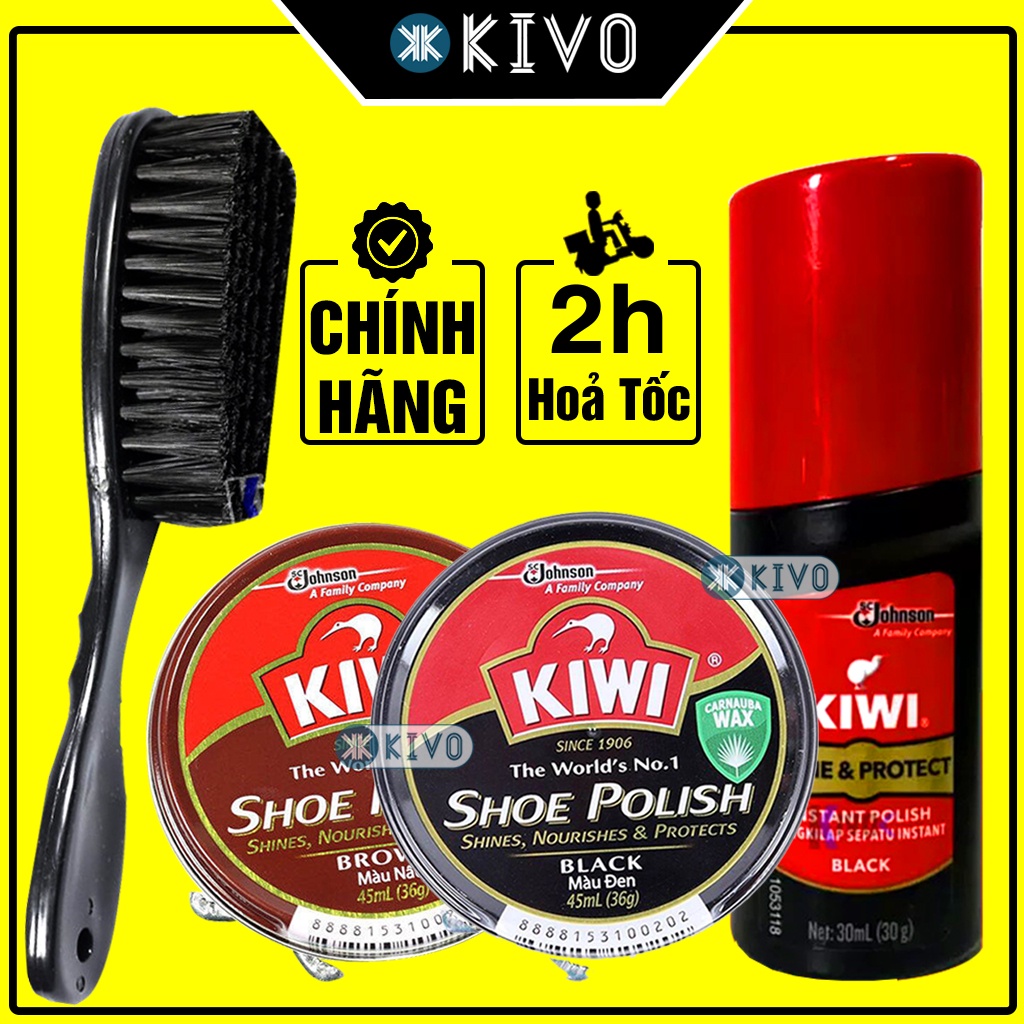 Xi Đánh Giày Đen Nâu Kiwi CHÍNH HÃNG - Si Đánh Giày và Bàn Chải Đánh Giày Cao Cấp - Bộ Vệ Sinh Giày Da Kivo