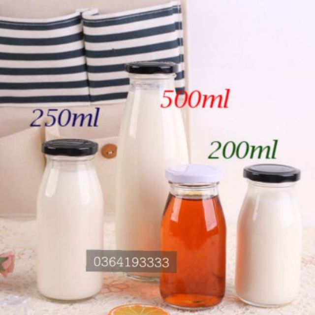 Set 10 Chai thủy tinh 200ml nắp chống tràn