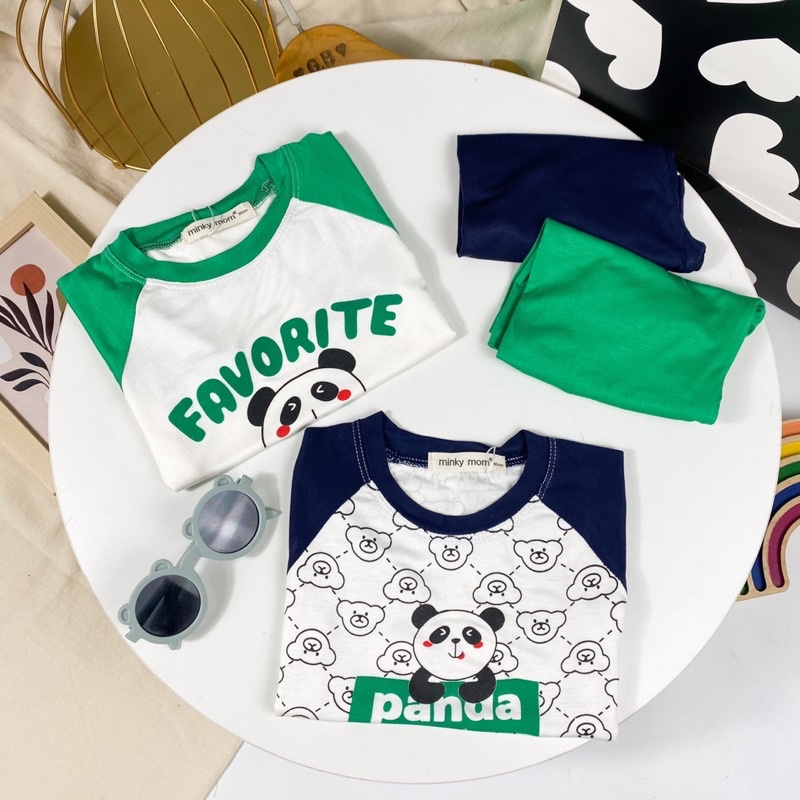 NT004 Bộ cộc tay, ngắn tay giáp lăng thun lạnh Minky Mom in hoạ tiết gấu trúc Panda cho bé