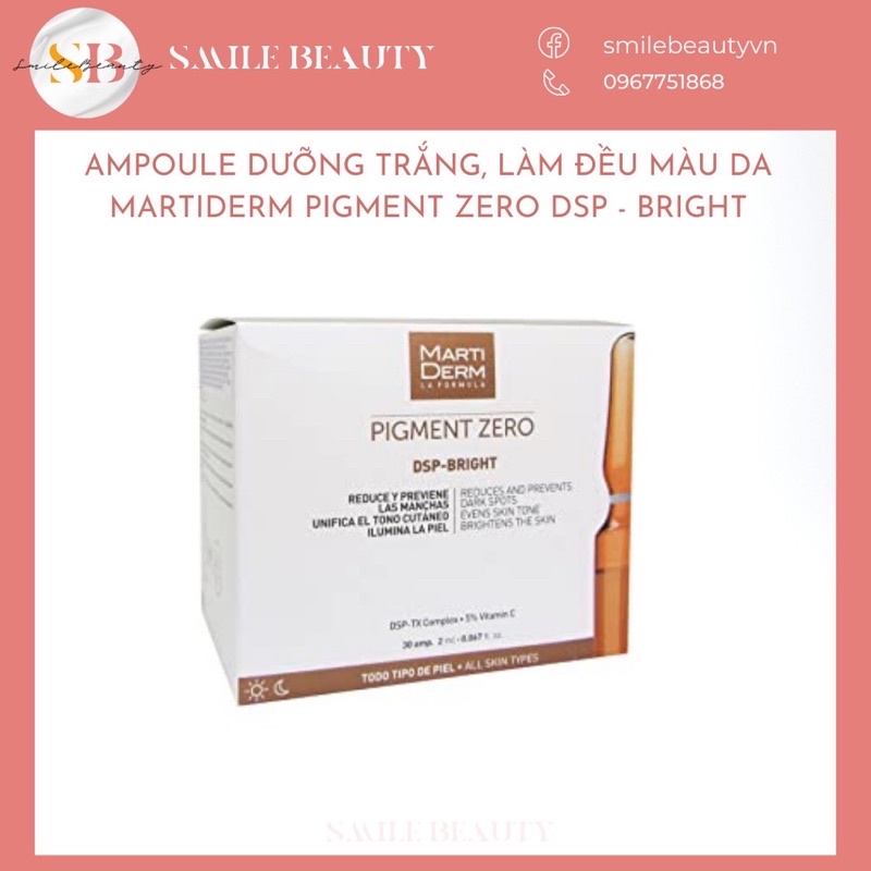 (Nguyên hộp 30 ống) tinh chất dưỡng da trắng sáng, mờ thâm nám Martiderm Pigment Zero DSP Bright