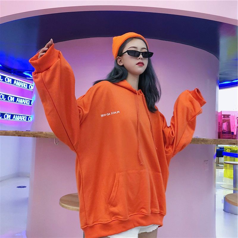 Áo hoodie mỏng dáng rộng dài tay in chữ