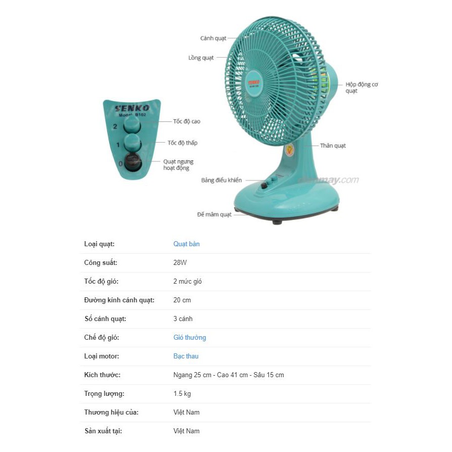Quạt bàn mini Senko B102, quạt máy