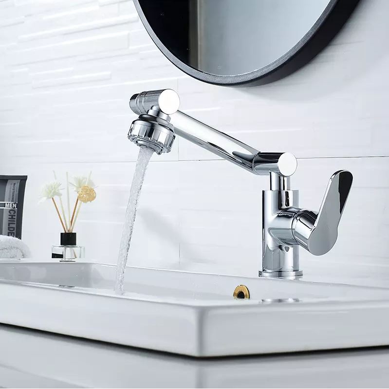 Vòi bồn rửa mặt, vòi Lavabo Nóng lạnh inox Bóng xoay 720 độ siêu tiện dụng tặng kèm dây cấp Nóng lạnh