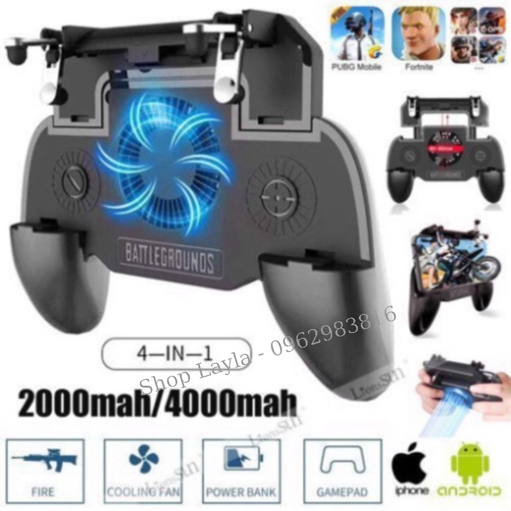 Tay Cầm Chơi Game 2000MAh SR Kiêm Sạc Dự Phòng cho điện thoại Và Quạt tản nhiệt chơi Game PUBG,Liên Quân,...