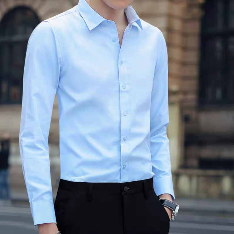 Áo sơ mi nam dài tay Gavin cổ bẻ, áo sơ mi trắng vải lụa nến không nhăn không xù | BigBuy360 - bigbuy360.vn