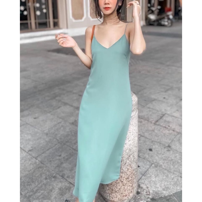 Váy 2 Dây Dáng Suông Chất Lụa Mềm Không Nhăn, Đầm Maxi Đi Biển Màu Xanh Trẻ Trung Tôn Da Freesize | BigBuy360 - bigbuy360.vn