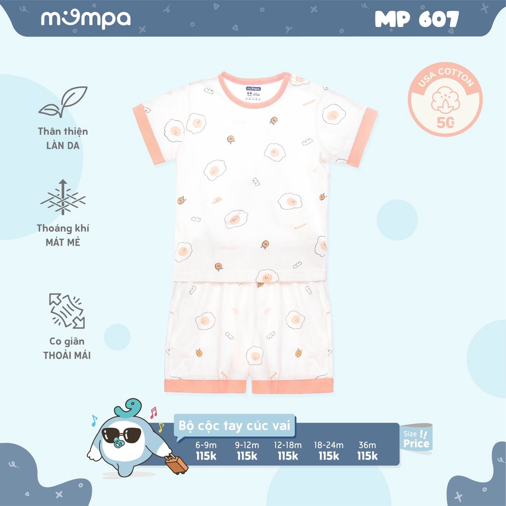 [CHÍNH HÃNG] Bộ cộc tay cotton organic họa tiết trẻ em Mompa