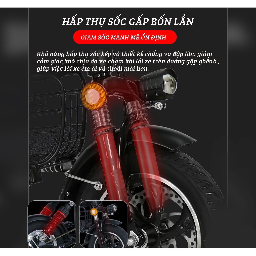 Xe đạp điện đa năng Adman-Theli, Theli gấp gọn - 3 ghế ngồi, Pin Lihium 48v-11A