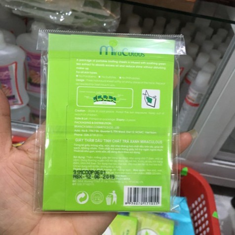 Giấy thấm dầu tinh chất trà xanh Mira Culous Oil Off Paper hàng chính hãng Hàn Quốc 80 tờ | BigBuy360 - bigbuy360.vn