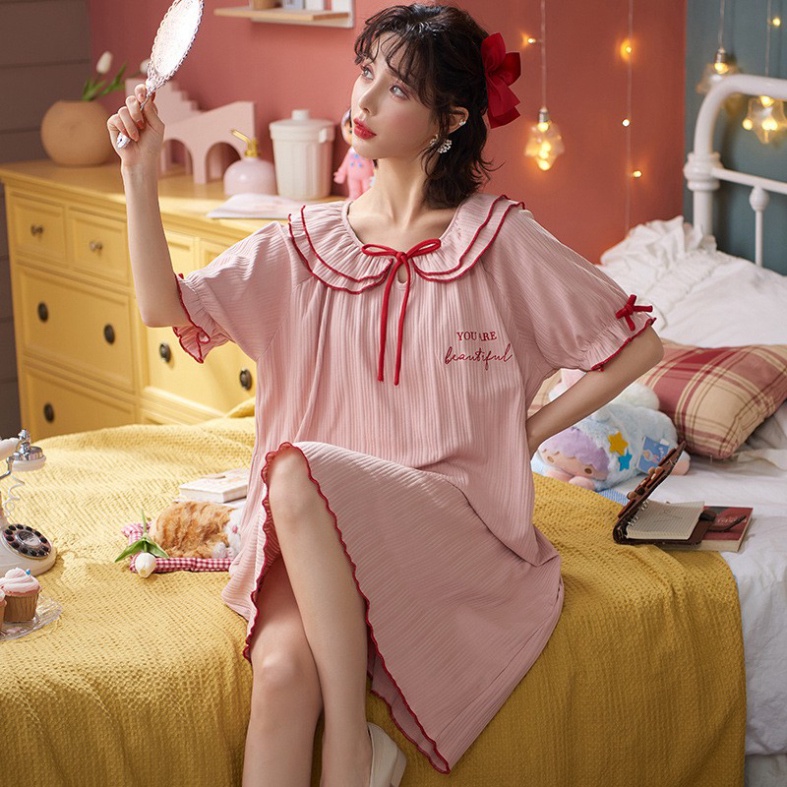 Váy ngủ nữ, váy mùa hè ngắn tay ngọt ngào và dễ thương BongShop2020 VX