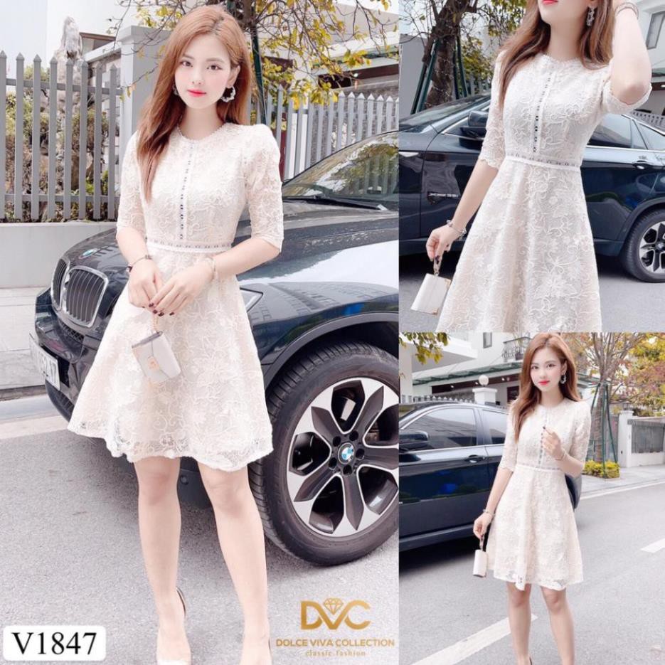Váy ren be xòe tay lỡ V1847 - Váy dvc (Kèm ảnh thật trải sàn do shop tự chụp) đại lí chính hãng
