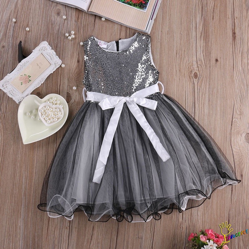 ❤XZQ-Sequins Baby Girls Dress Party Gown Bridesmaid Tulle Tutu Bow Dresses 1-7Y