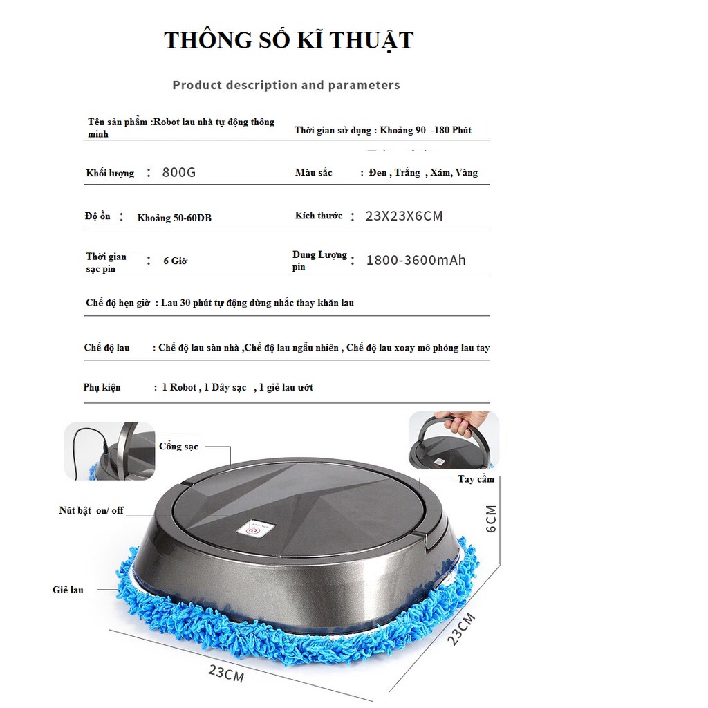 Robot lau nhà - Máy lau nhà chuyên dụng lau ướt công nghệ lốc xoáy sử dụng pin sạc cổng usb tiết kiệm điện