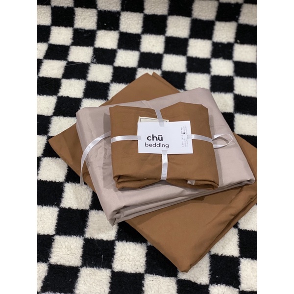 ✨Bộ chăn ga gối Cotton đũi: nâu đậm mix beige