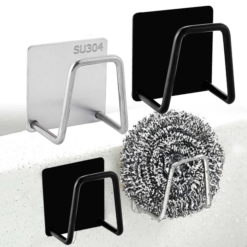 [Stock] Wall Mounted Self-Adhesive Sponge Holder, Saving Space 304 Stainless Steel Kitchen Sink Rack ,Water Proof Quick Drying Frame